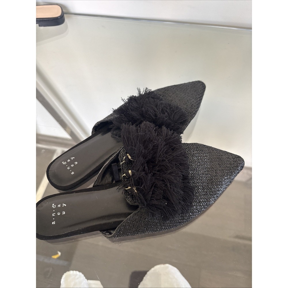Women's A New Day Antoinette Woven Tassel Pointed Mules Black Size 9
